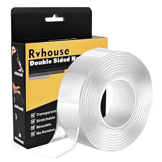 Heavy Duty Double Sided Tape, 2 x 200 in, 1 Pack | Removable washable nano gel by Rvhouse