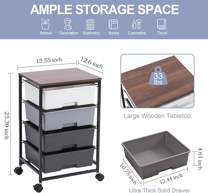 SYKIARIOL Utility Cart with 4 Drawers, Rolling Storage Cart with Drawers - Image 3
