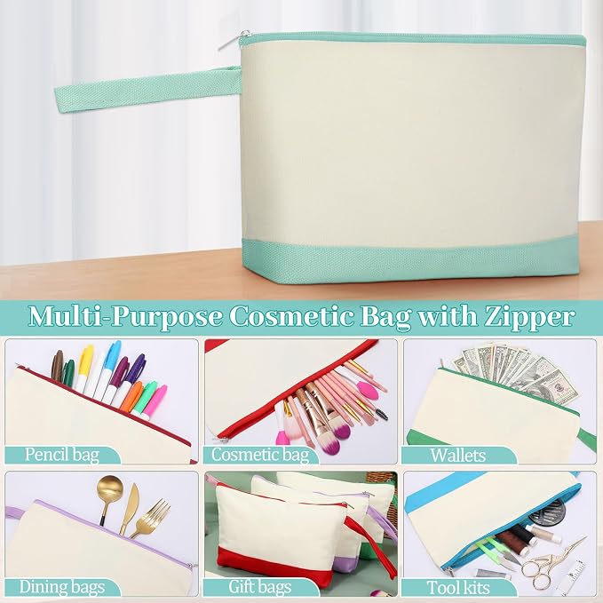 Silkfly 30 Pcs Cotton Canvas Makeup Bags Cosmetic Zipper Bags 10.2 x 5.5 x 2'' - Image 5