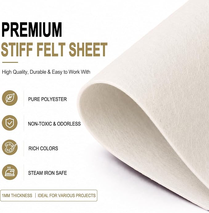 White Large Felt Fabric 36" x 36", 1mm Stiff Felt Sheet, Nonwoven Fabric - Image 4