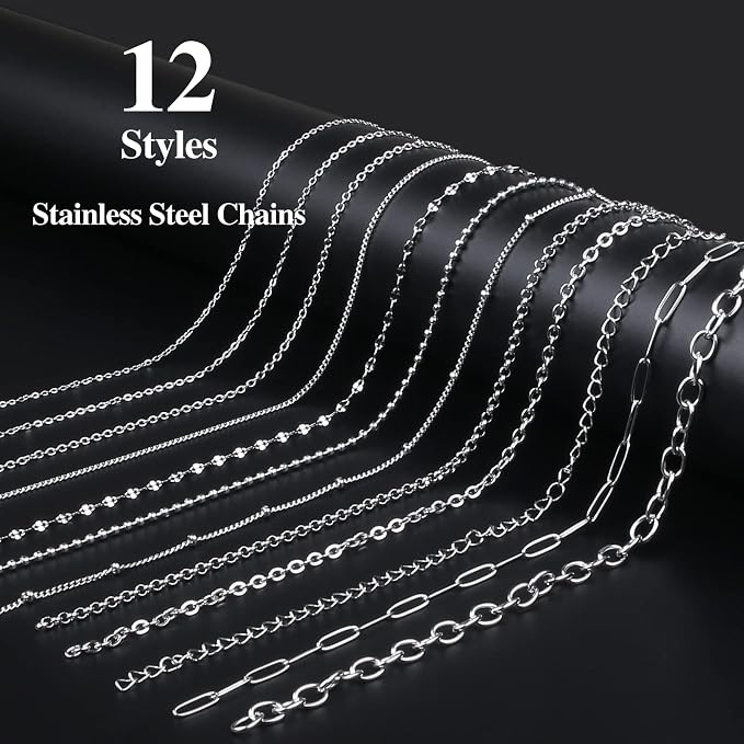 Necklace Chain for Jewelry Making, 95.1 Feet 12 Rolls Stainless Steel Jewelry - Image 2