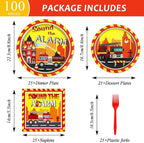 100 Pcs Firetruck Birthday Party Decorations Fireman Plates and Napkins - Image 2