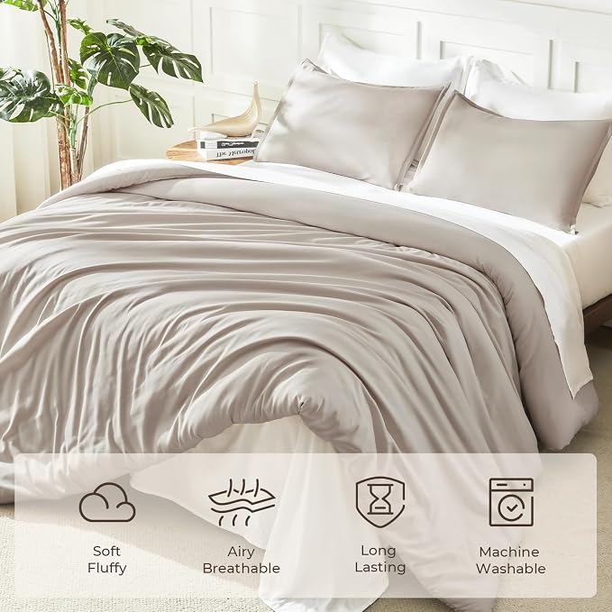 Litanika Linen Grey Comforter Set Full Size, 3 Pieces Lightweight Solid Bedding - Image 3
