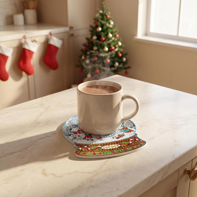 8 PCS Christmas Diamond Art Coasters Kits Snowball Diamond Painting Coaster | - Image 5