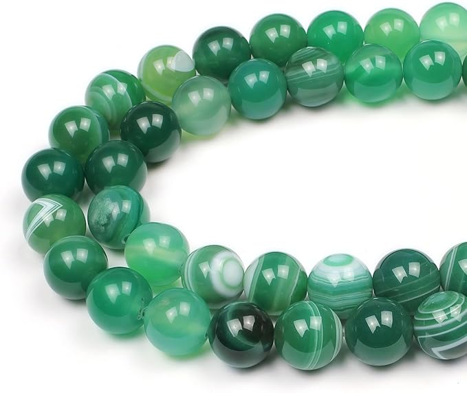 MJDCB Natural Stone Beads Green Striped Agate Round Loose Beads by MJDCB
