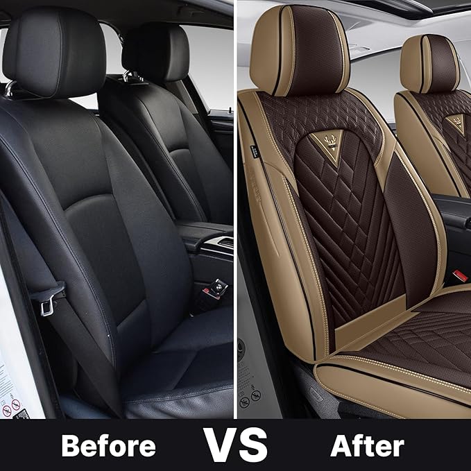 Car Seat Cover Full Set, Seat Cover for Cars, Car Seat Cover Car Seat Protector Waterproof Leather Car Seat Cushion Full Coverage Seat Cover Front and Back Seat Fit for Most Cars(5 Seat,Brown&Beige)