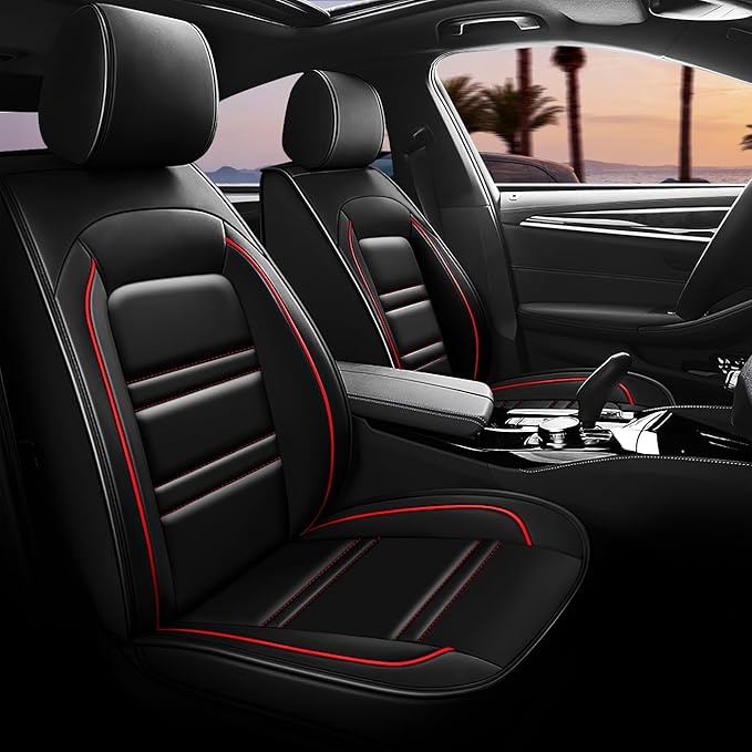 Seat Covers for Ford f150 2003-2025 | 5-Seats Leather Seat Covers, Easy to Install Automotive Seat Covers Full Set (Full Set, Black&Red Line)