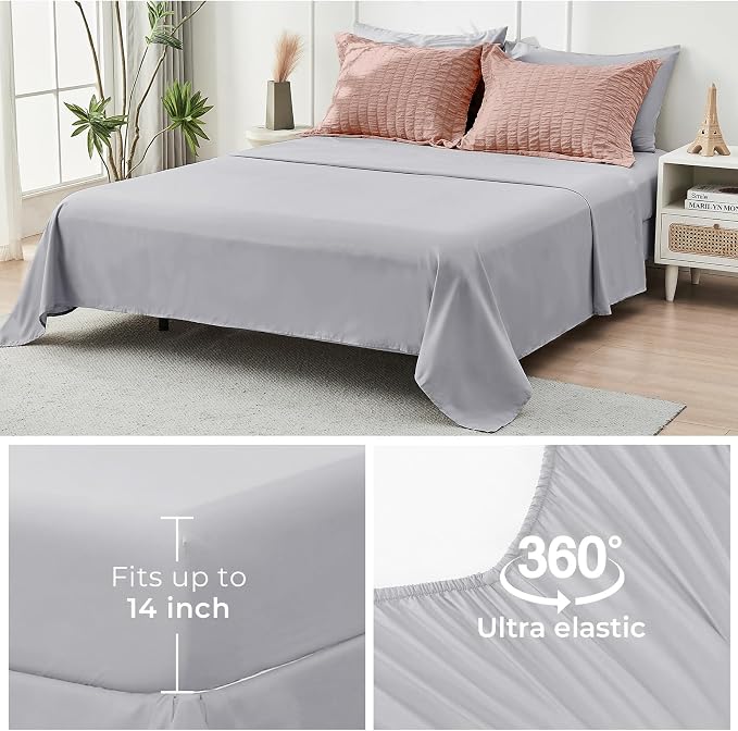 HYMOKEGE Rose Gold/Light Grey Twin XL Comforter Set Seersucker 5 Pieces - Image 7