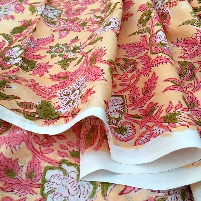 E-Tailor® Indian Ethnic 100% Cotton Voile Running Hand Block Print Natural - Image 4