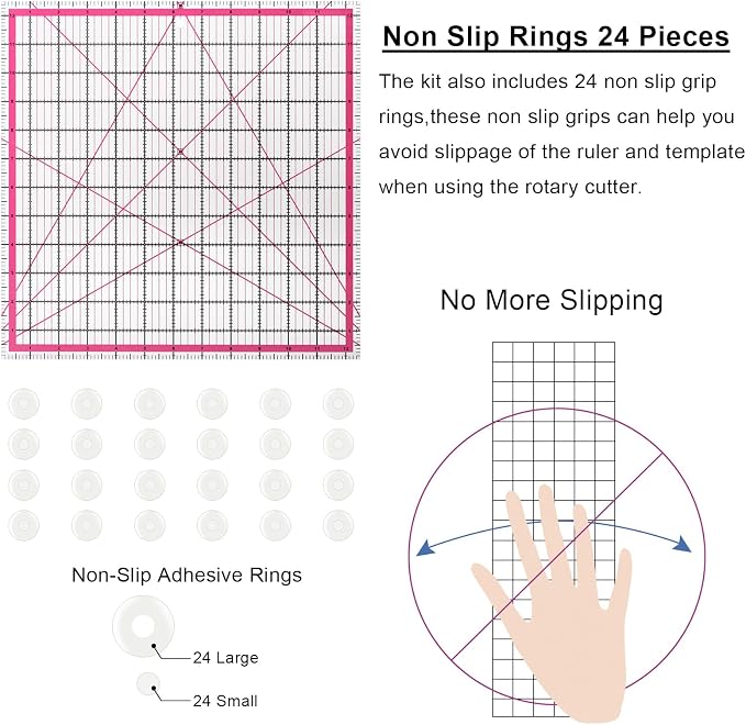 Quilting Rulers, 7 Pack Pink Square Acrylic Sewing Ruler Set, Precision Inch - Image 3