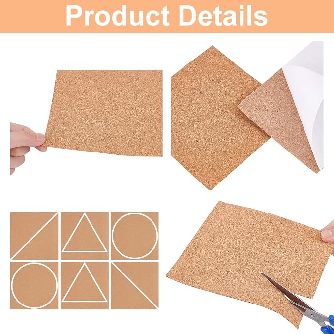 BENECREAT 10 Pack 17.7x13.8 Self-Adhesive Cork Sheets Rectangle Insulation Cork - Image 5