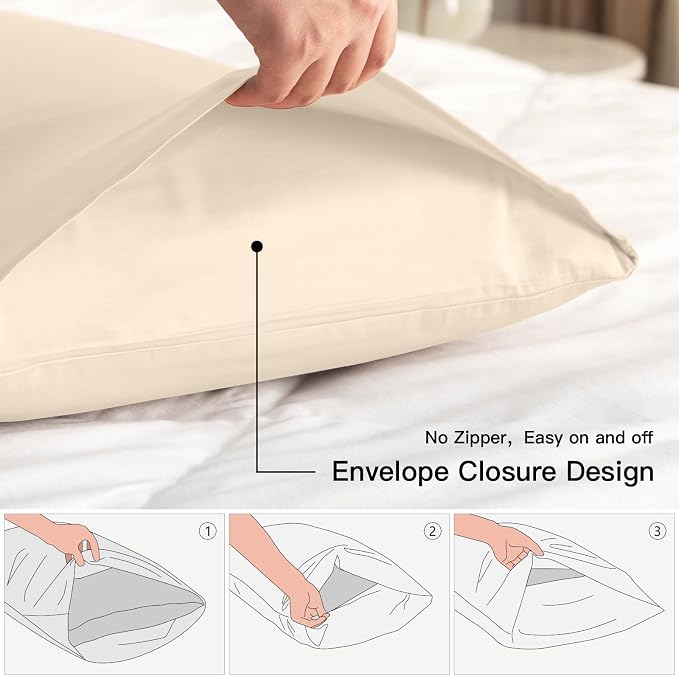 100% Cotton King Pillowcases Set of 2, Deep Dream 600 Thread Count Pillow Cases - Image 3