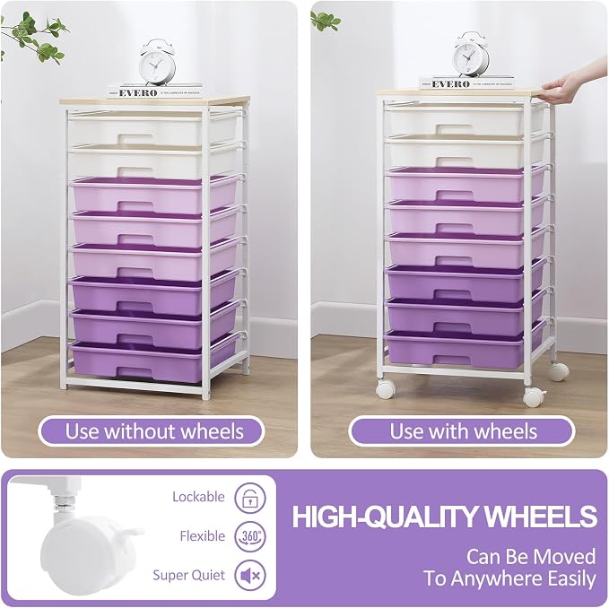 SYKIARIOL Rolling Cart with Drawers, Utility Cart With 8 Drawers and Wooden - Image 6