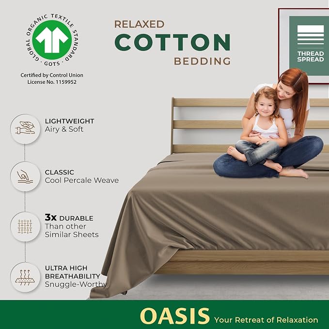 THREAD SPREAD 100% Organic Cotton Percale Flat Sheet Twin Size - Image 2