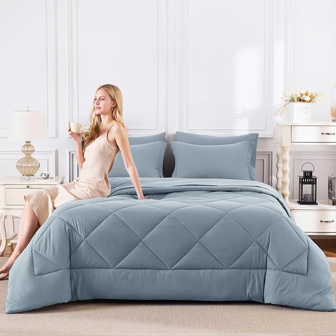CozyLux Queen Comforter Set Dusty Blue - Image 7