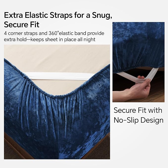 BEDELITE Velvet Fitted Sheet and Pillowcase Set, Luxury Soft Fuzzy Bottom Sheet - Image 4