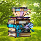 Flowers Book and Tea Acrylic Suncatcher Stained Glass Effect Window Car Hanging - Image 3