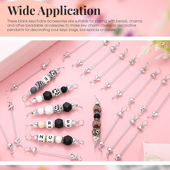 Tondiamo 24 Pcs Beadable Keychain Bars Bulk Blank DIY Metal Heart Beaded - Image 2