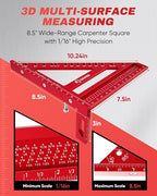 Saker 8.5Inch 3D Multi-Angle Measuring Square Ruler, Aluminum Alloy Carpenter - Image 8