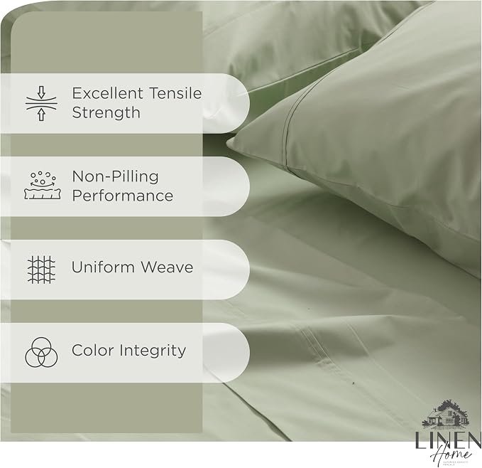 Linen Home 100% Cotton Percale Sheets Queen Size, Deep Pocket, 4 Pieces Set - Image 2