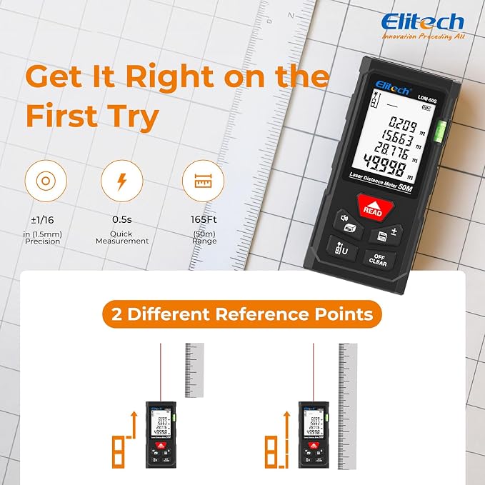 Elitech Laser Tape Measure, 165ft Laser Distance Meter - Image 2