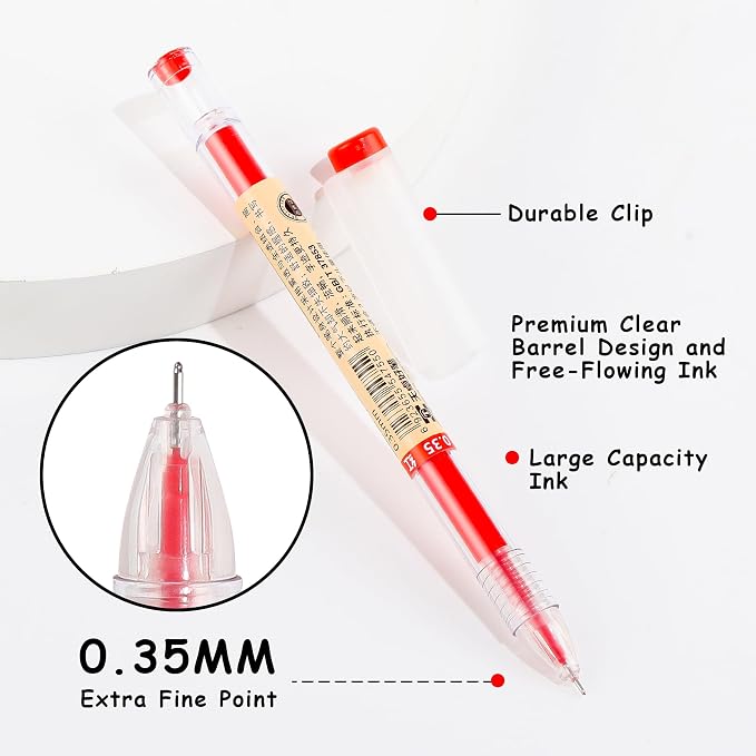 Japanese Style Red Gel Ink Pens, 0.35mm Extra Fine Point, No Smudge Quick Drying - Image 5