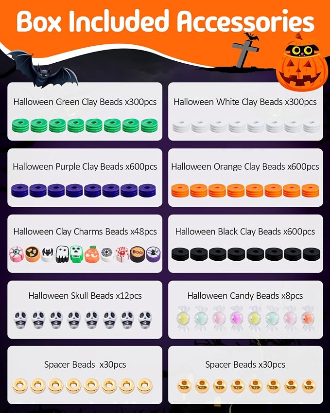 Taybonds Halloween Clay Beads Friendship Bracelet Making Kit - Image 2