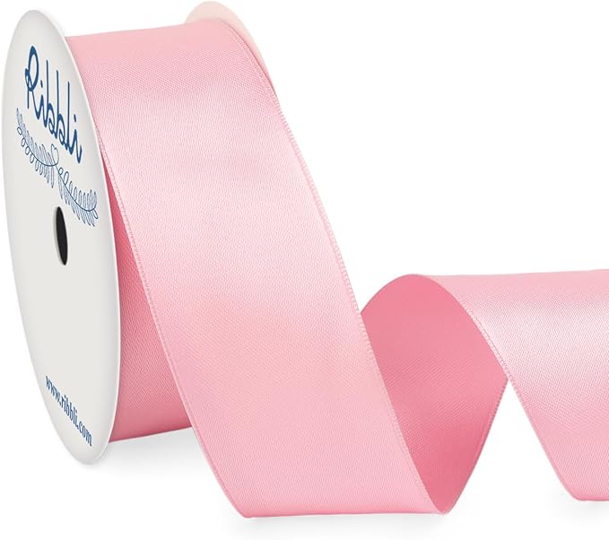 Ribbli Light Pink Double Faced Satin Wired Ribbon 1.5 Inch Pink Christmas Ribbon by Ribbli