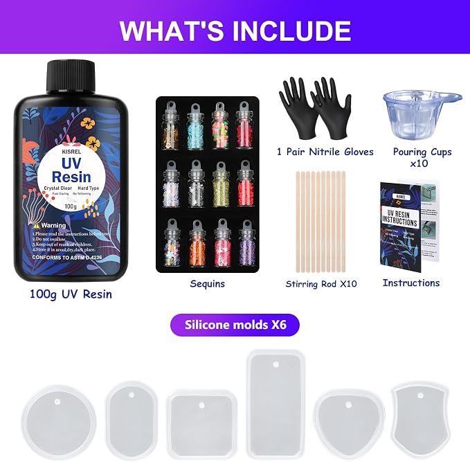 KISREL UV Resin Jewelry Making Kit - 100g Crystal Clear UV Resin and Jewelry - Image 2
