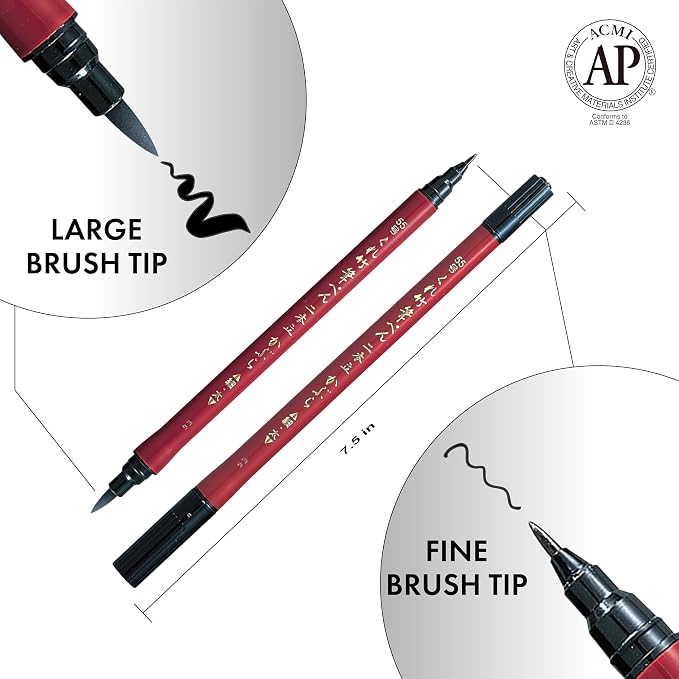 Kuretake Fude Brush Pen NIHON-DATE KABURA, hard and soft dual tip marker - Image 2