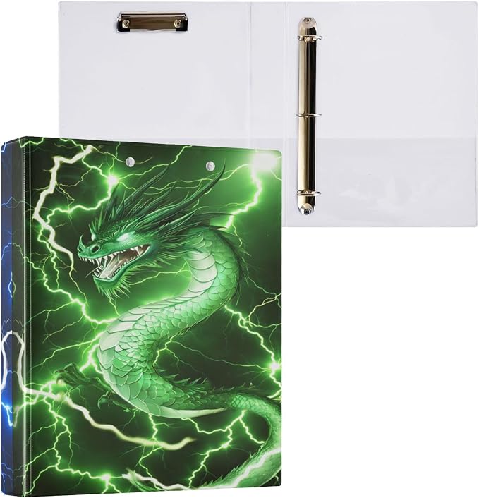 Fire Dragon Round Ring Binders 1.5 Inch Dinosaur Red Green 3 Ring Clipboard - Image 8