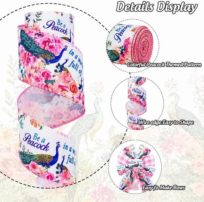 2.5 Inch Christmas Wired Ribbon, 2 Rolls, Be a Peacock in a World Full of Ducks - Image 3