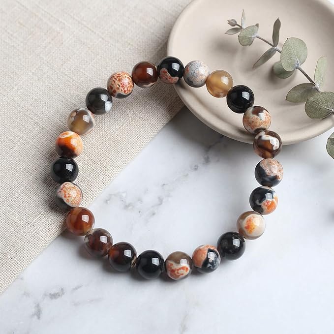 60pcs Round Loose Orange&Coffee Fire Agate Beads - Image 4
