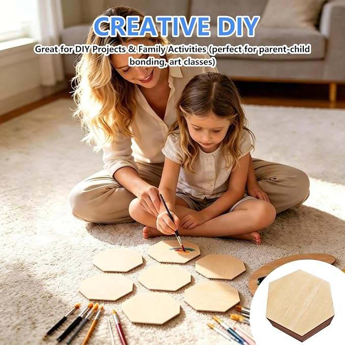 50PCS Wooden Hexagonal, Made of Basswood, 4 Inch Unprocessed Wood Pieces - Image 5