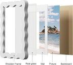8x10 Picture Frame with Mat for 5x7, Wavy Edge Wooden Real Glass Photo Frame - Image 6
