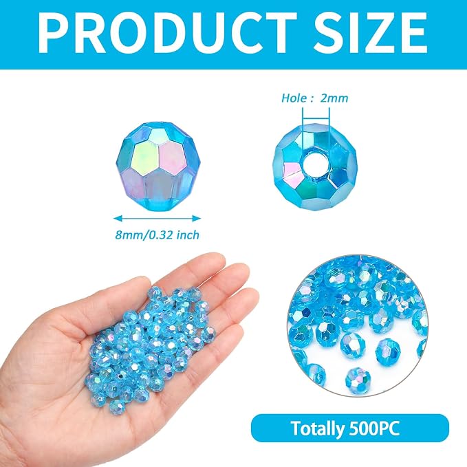 BONNY BOXX 500pcs 8mm Acrylic Faceted Round Crystal Beads Transparent - Image 2