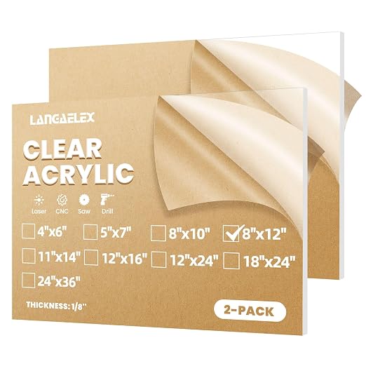 2 Pack 8x12 1/8" Clear Plexiglass Sheets by Langaelex