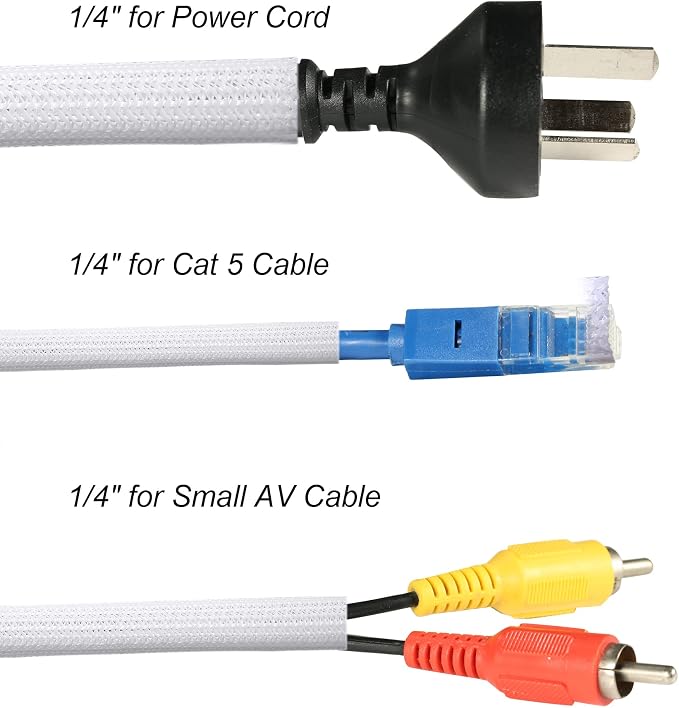25ft - 1/4 inch Braided Cable Management Sleeve Cord Protector - Self-Wrapping - Image 3