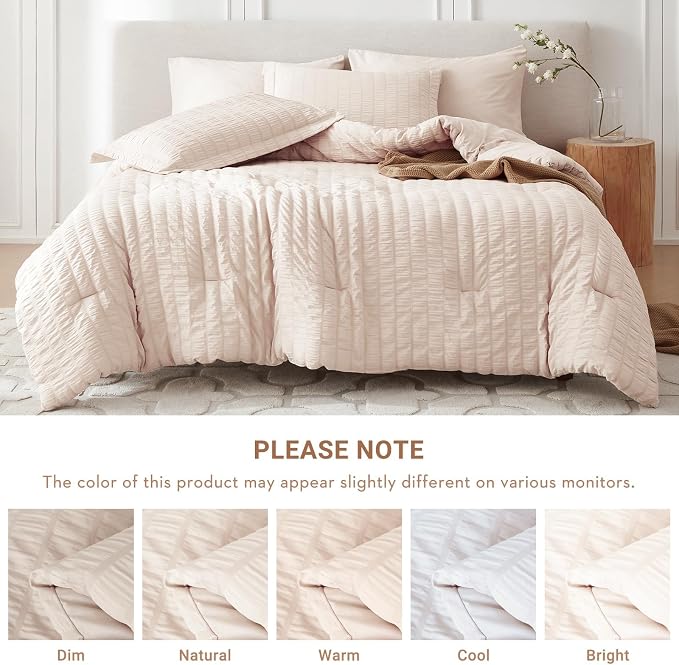 MUXHOMO 7 Pieces King Comforter Set, Seersucker Bed in a Bag King Size - Image 5