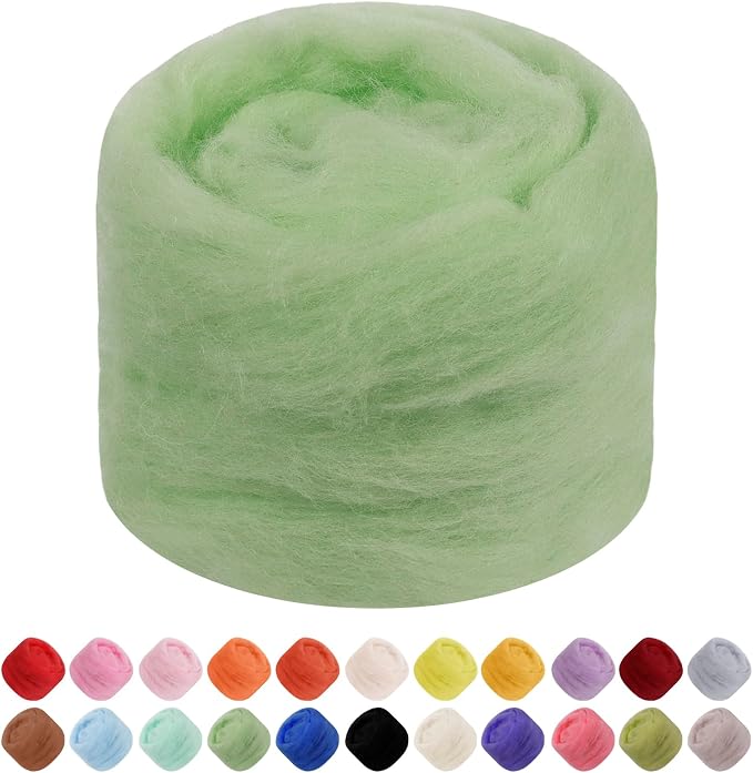 JeogYong Needle Felting Wool, 1.76oz Wool Roving Chunky Wool Yarn, Light Green by JeogYong