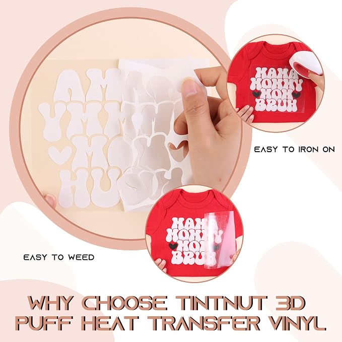 Tintnut White Puff Heat Transfer Vinyl Roll, easy cut & weed, stretch washable - Image 3