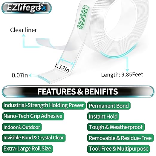 EZlifego Double Sided Tape Heavy Duty, Nano Double Sided Adhesive Tape - Image 2
