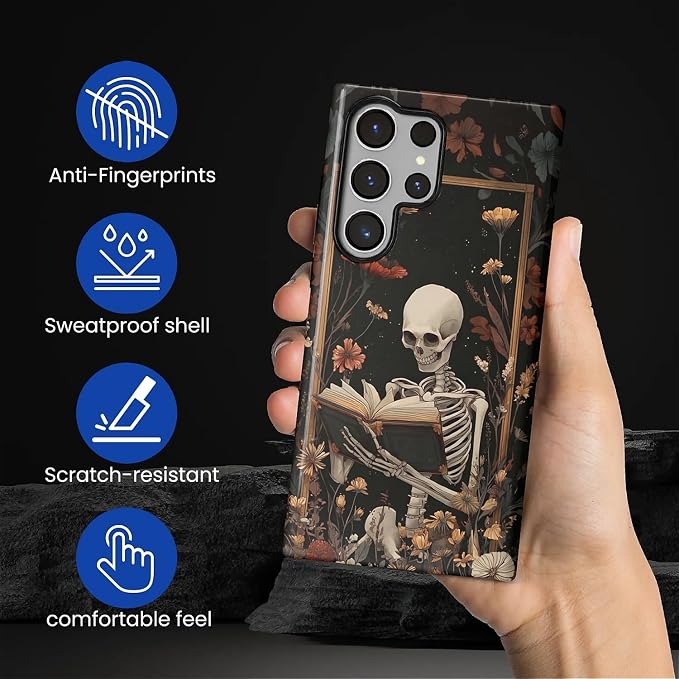 Case for Samsung Galaxy S24 Ultra Case, Skeleton Reader Goth Floral Design - Image 3