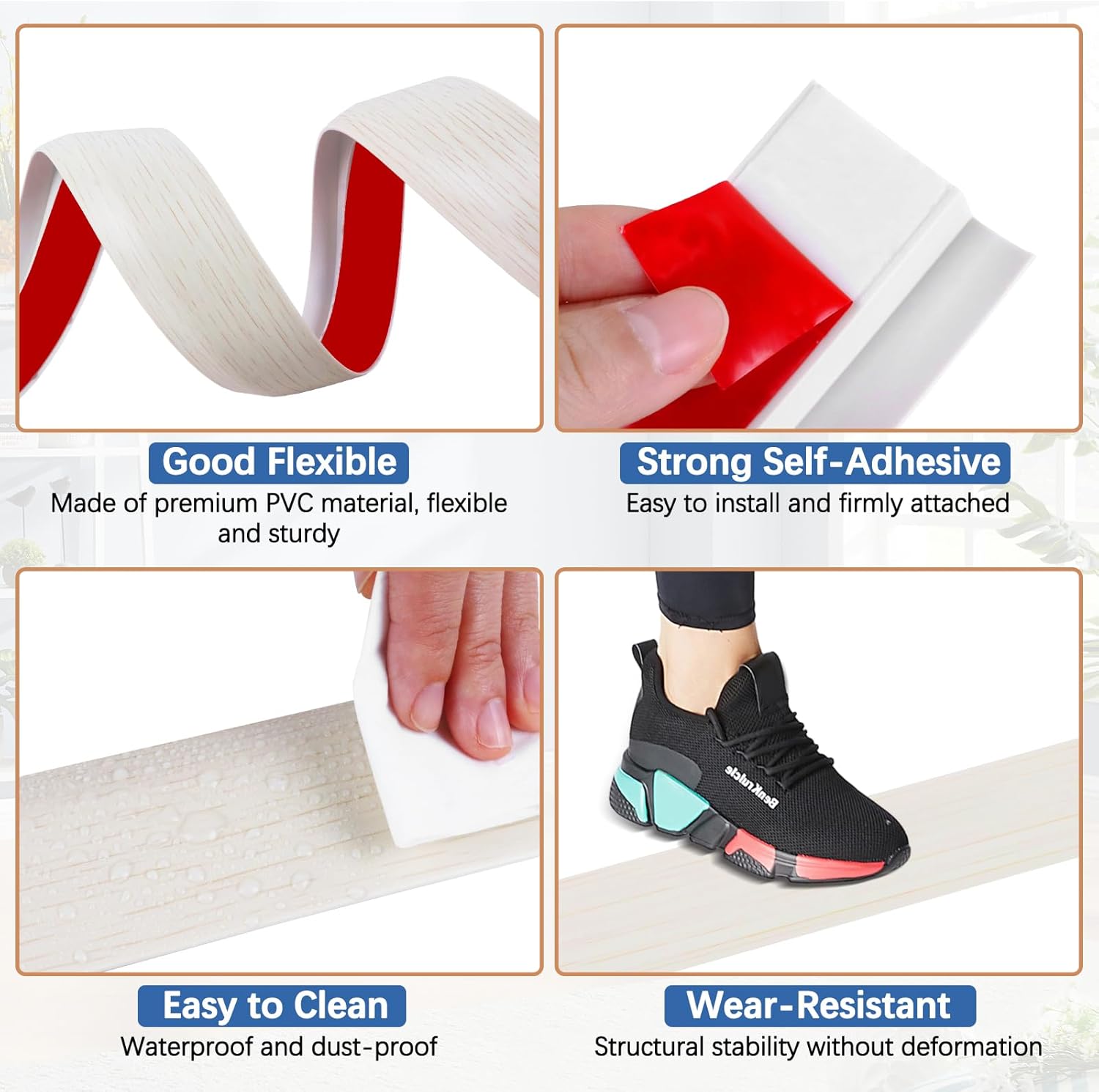 Vinyl Door Threshold Flooring Transition Strip Self Adhesive Carpet Edging Strip for Laminate Doorway Edge Threshold from 2/5" to 3/5" (Beige Wood Grain, 10 Ft)