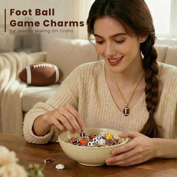 Sports Charms for Jewelry Making, Enamel Rhinestone Ball Game Football Soccer - Image 6