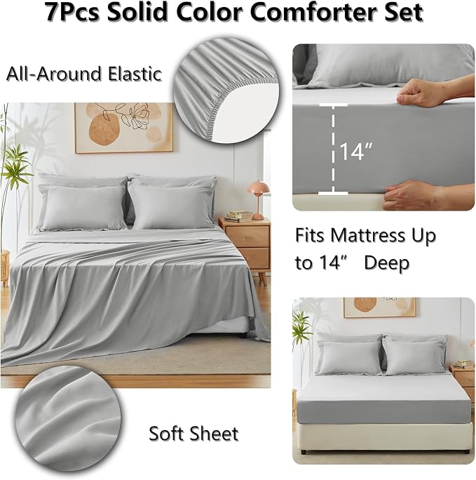CozyLux Full Size Comforter Sets Light Grey, 7 Pieces Bed in a Bag Full - Image 6