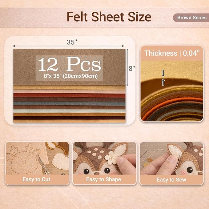 Large Stiff Felt Sheets 8"x35" – 12 Assorted Colors Felt Fabric Bundle Pack - Image 3