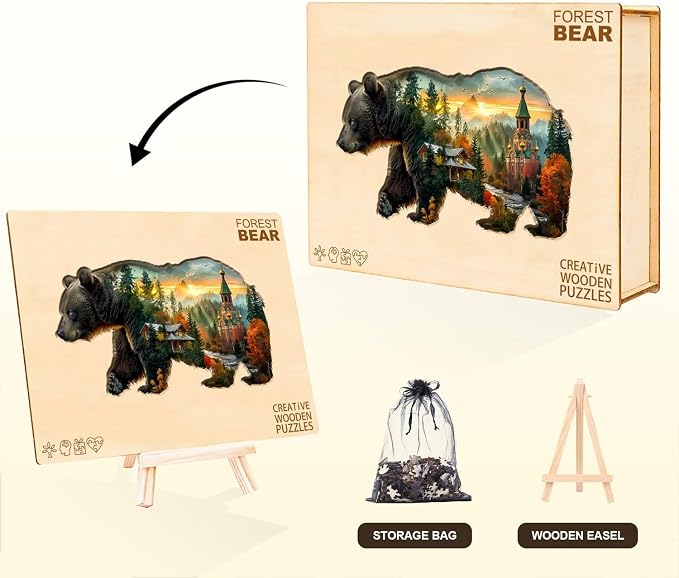 Forest Bear Puzzles Adults Gifts Wooden 60 Pieces 8.5 * 4.9in - Image 5
