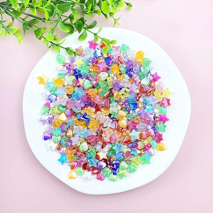 Jmassyang 600 PCS Acrylic Beads Heart Star Shape Charming Clear AB Colors Bead - Image 5