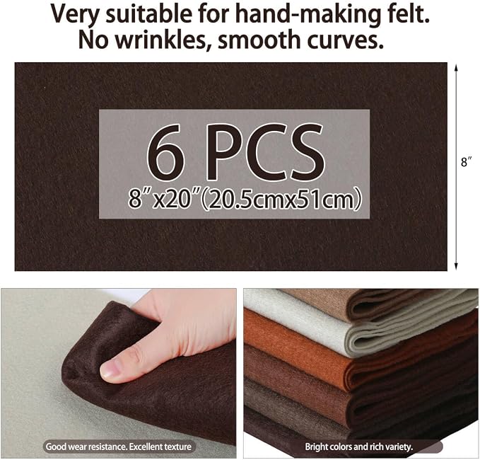 HaoFeiJH 6 Rolls 8"x20" Soft Felt Fabric Sheets, 1.6mm Thick, and Projects - Image 2